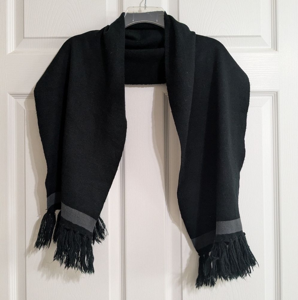 T Harris Black and Gray Scarf with Fringe